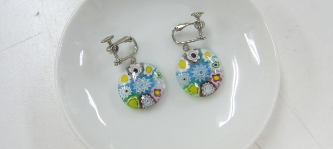 ミルフィオリ大粒を使ったピアス【ガラス体験】 ミルフィオリ大粒を使ったピアス【ガラス体験】